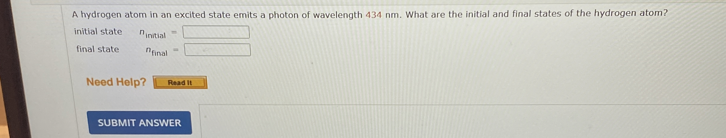 Solved A hydrogen atom in an excited state emits a photon of | Chegg.com