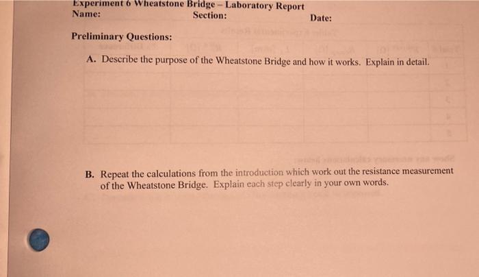 Solved Experiment 6 Wheatstone Bridge - Laboratory Report | Chegg.com