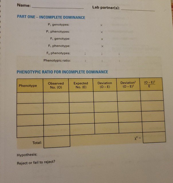 Solved Name: Lab partner(s): PART ONE - INCOMPLETE DOMINANCE | Chegg.com