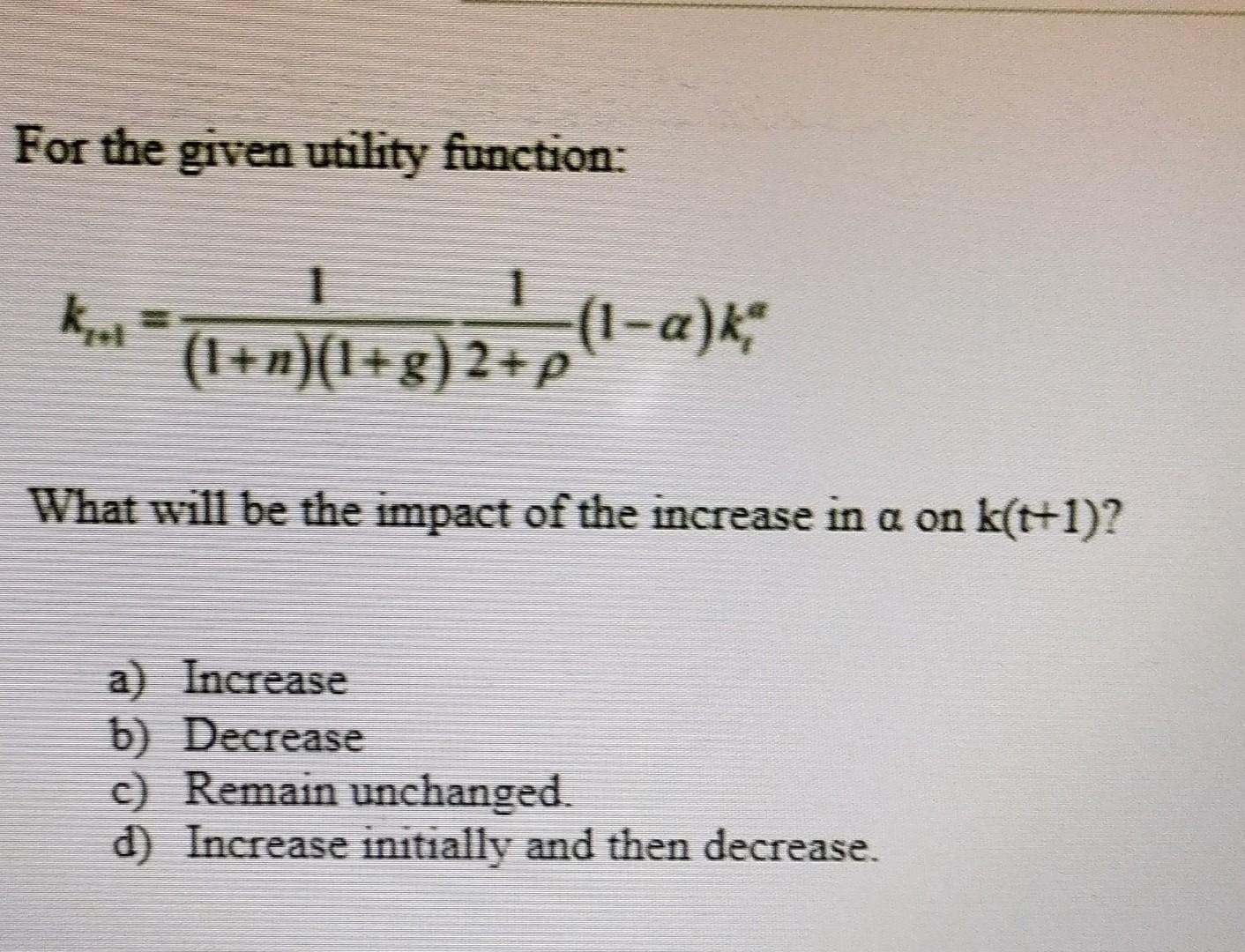 Solved For The Given Utility Function: | Chegg.com