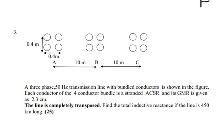 Solved A three phase, 50 Hz transmission line with bundled | Chegg.com