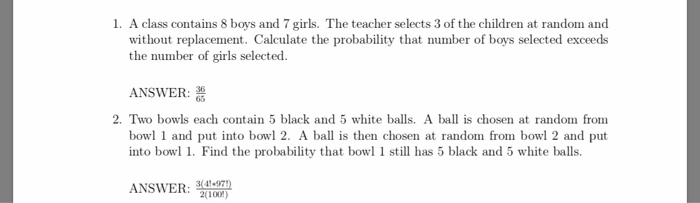 Solved 1. A Class Contains 8 Boys And 7 Girls. The Teacher | Chegg.com