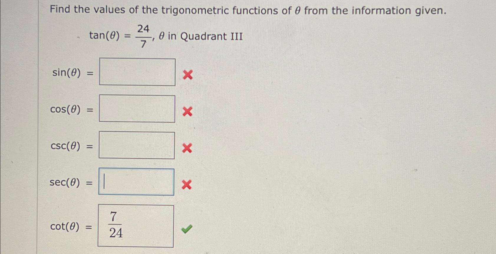 Solved Find the values of the trigonometric functions of θ | Chegg.com