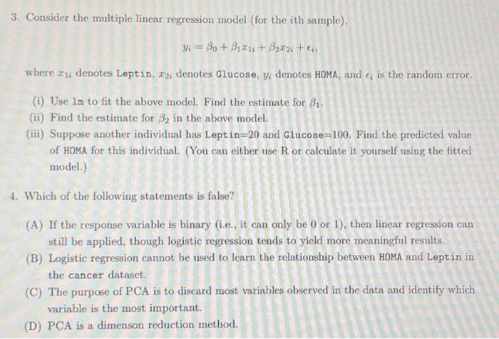 Solved 3. Consider the multiple linear regression model (for | Chegg.com