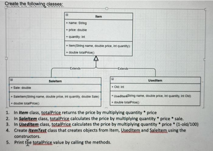 Solved Create the following classes: Item + name: String + | Chegg.com