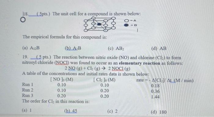 Solved 18._(Spts.) The unit cell for a compound is shown | Chegg.com
