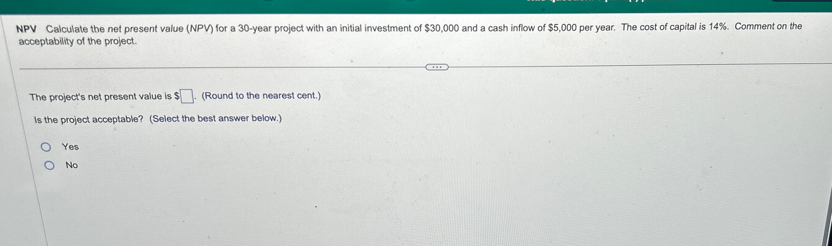 Solved NPV Calculate the net present value (NPV) ﻿for a | Chegg.com