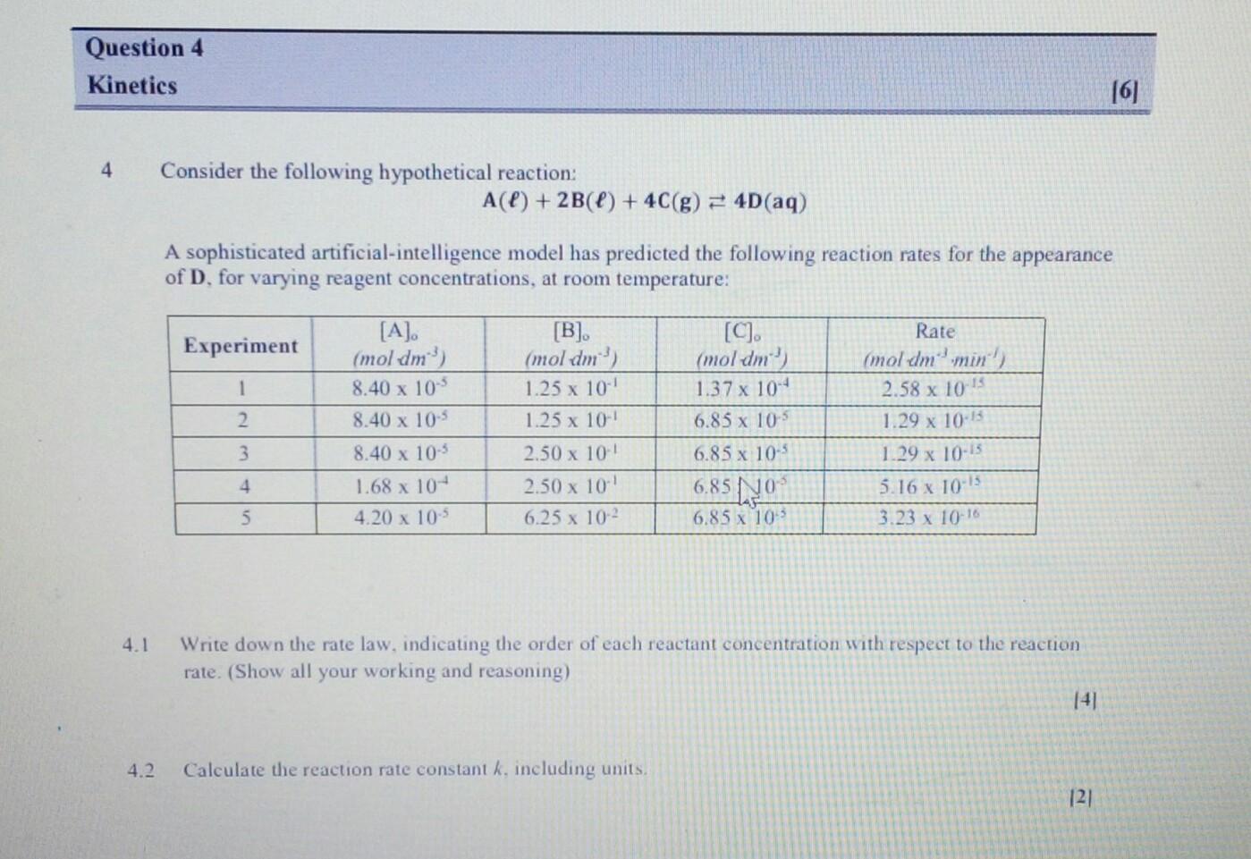 Solved Question 4 Kinetics 16] 4 Consider the following | Chegg.com