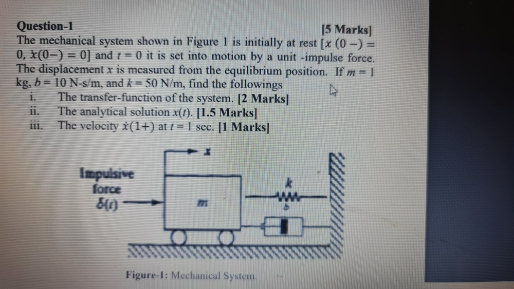 Solved Question-1 [5 Marks] The mechanical system shown in | Chegg.com