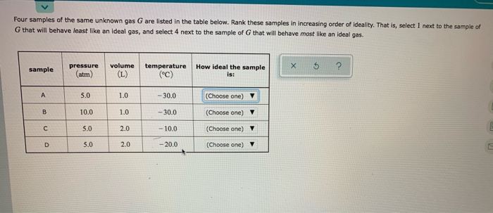 Solved Four Samples Of The Same Unknown Gas G Are Listed In | Chegg.com