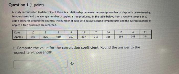 Solved Question 1 (1 point) A study is conducted to | Chegg.com