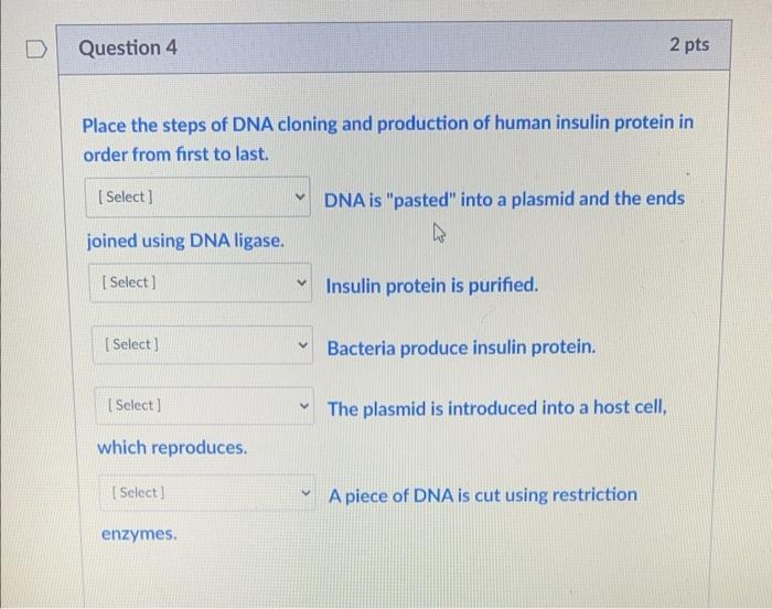 Solved Place The Steps Of DNA Cloning And Production Of | Chegg.com