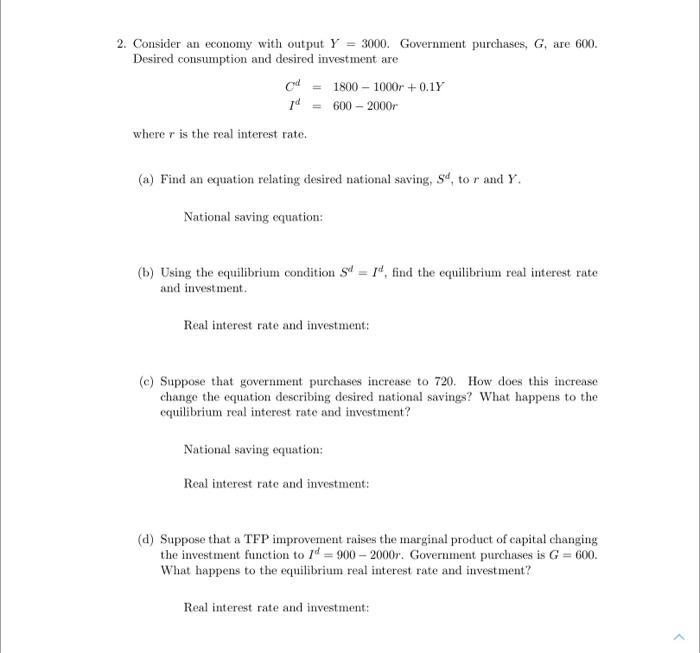 Solved 2 Consider An Economy With Output Y 3000 Gover Chegg Com