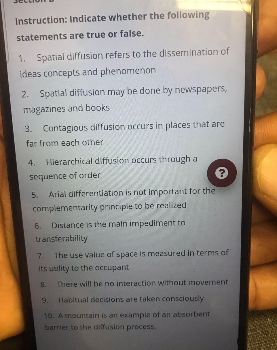 Instruction: Indicate whether the following | Chegg.com