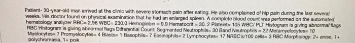 Patient- 30-year-old man arrived at the clinic with severe stomach pain after eating. He also complained of hip pain during t