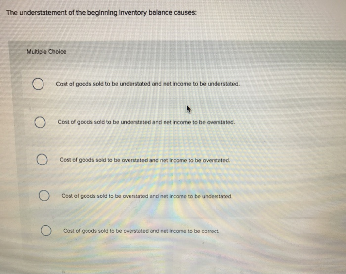 Solved: The Understatement Of The Beginning Inventory Bala... | Chegg.com