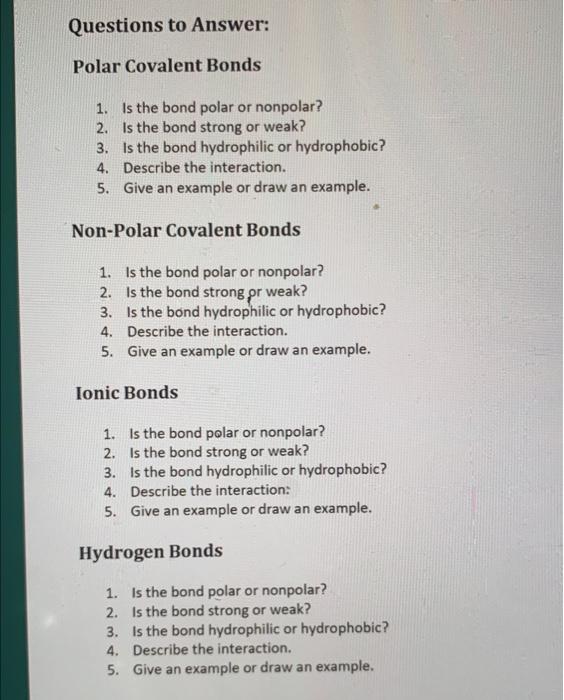 Solved Questions to Answer: Polar Covalent Bonds 1. Is the | Chegg.com