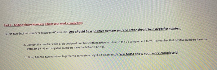 Solved Part 1 - Adding Binary Numbers (Show your work | Chegg.com