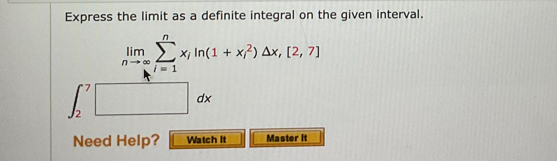 Solved Express the limit as a definite integral on the given | Chegg.com