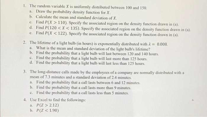 Solved 1. The Random Variable X Is Uniformly Distributed | Chegg.com