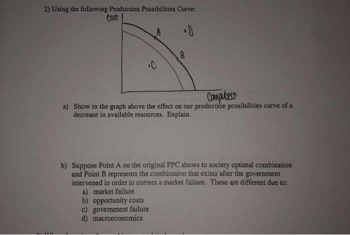 Solved 2) Using the following Production Possibilities | Chegg.com