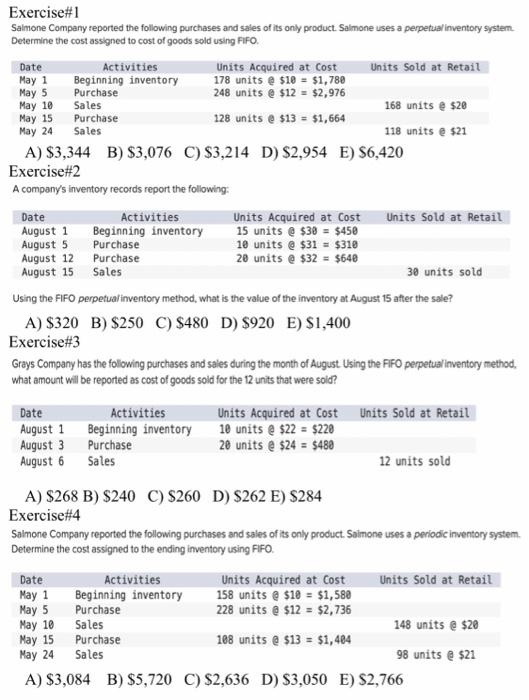 Solved Exercise#1 Salmone Company reported the following | Chegg.com