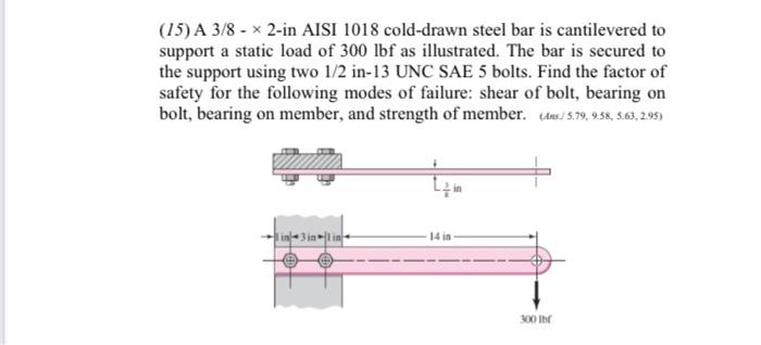 Solved (15) A 3/8−×2-in AISI 1018 cold-drawn steel bar is | Chegg.com