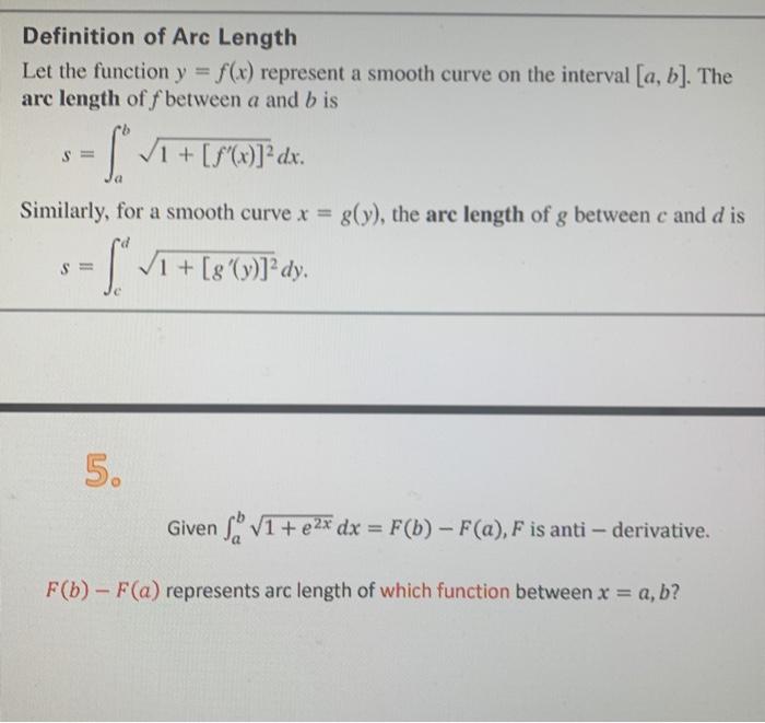 Solved Definition of Arc Length Let the function y = f(x) | Chegg.com