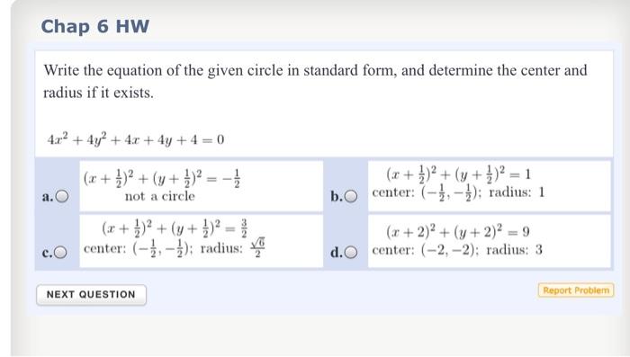 Solved Chap 6 HW Write the equation of the given circle in | Chegg.com