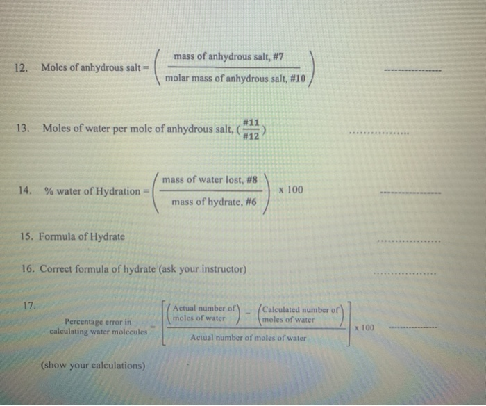 Solved The Formula Of A Hydrate Part A: Calculation For % | Chegg.com