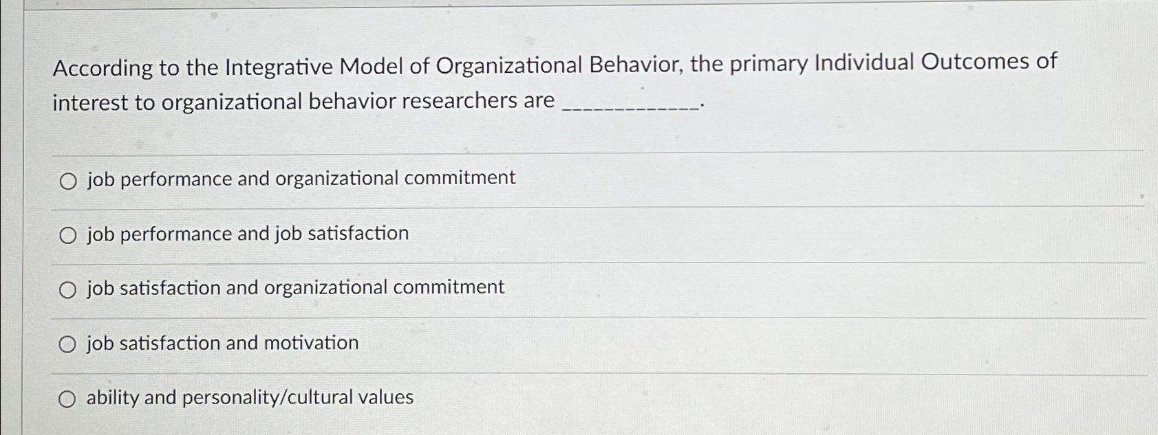 Solved According to the Integrative Model of Organizational | Chegg.com