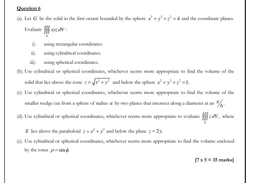Solved Question 6 (a). Let G be the solid in the first | Chegg.com