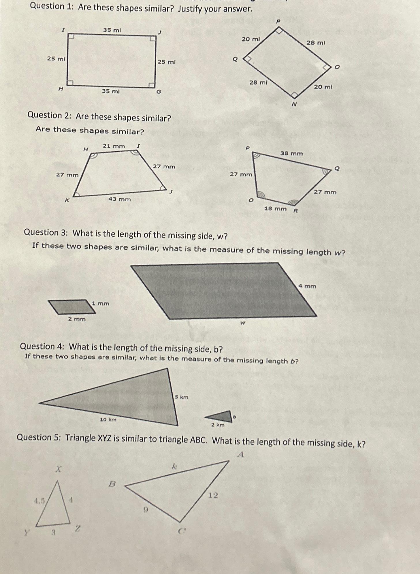 Solved Question 1: Are these shapes similar? Justify your | Chegg.com