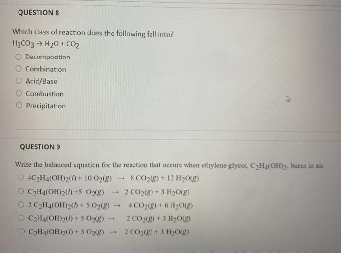 Solved QUESTION 8 Which class of reaction does the following