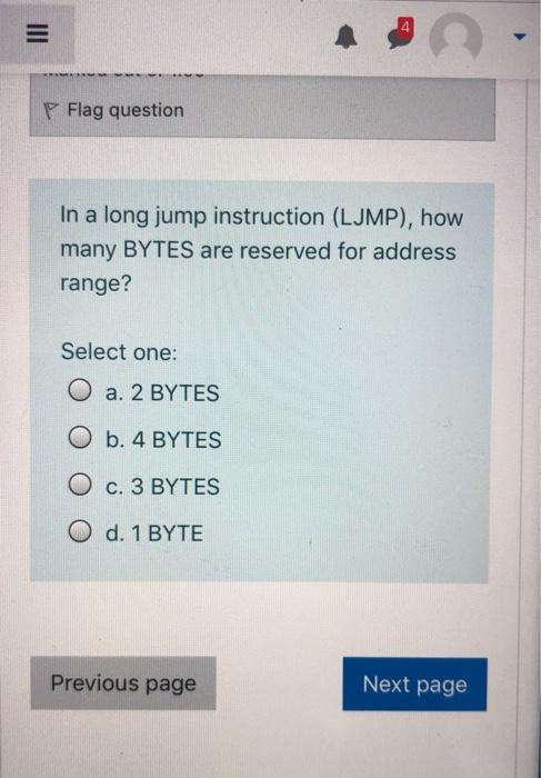Solved Flag question In a long jump instruction (LJMP), how | Chegg.com