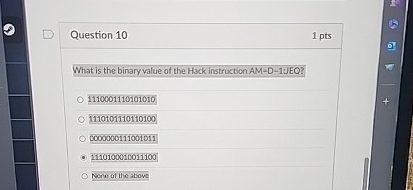 Solved Question 101 ﻿ptsWhat is the binary value of the Hack | Chegg.com