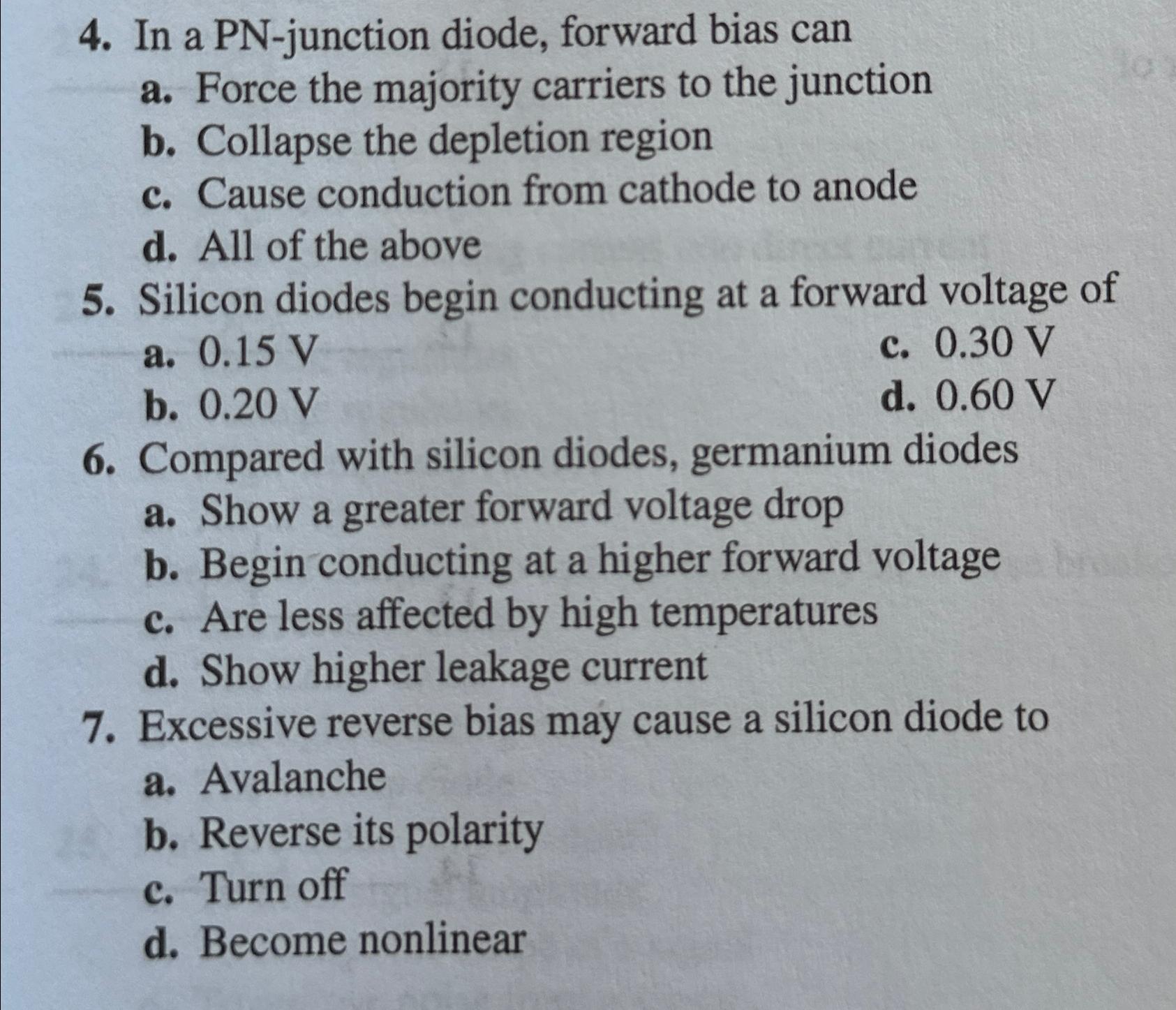 Solved In a PN-junction diode, forward bias cana. ﻿Force the | Chegg.com