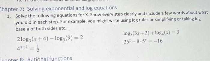 Solved Chapter 7: Solving exponential and log equations 1. | Chegg.com