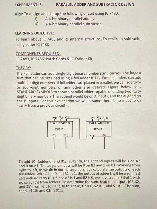 full adder and full subtractor experiment