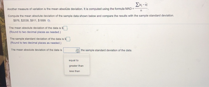 Solved Ex Another Measure Of Variation Is The Mean Absol Chegg Com