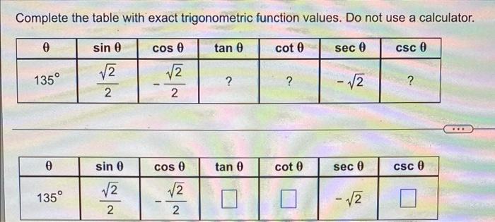 Exact Trigonometric Function Chegg