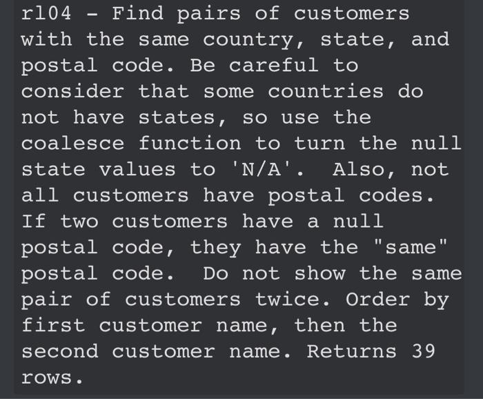 r104 Find Find pairs of customers with the same