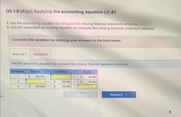 Solved 1. Use The Accounting Equation To Compute The Missing | Chegg.com