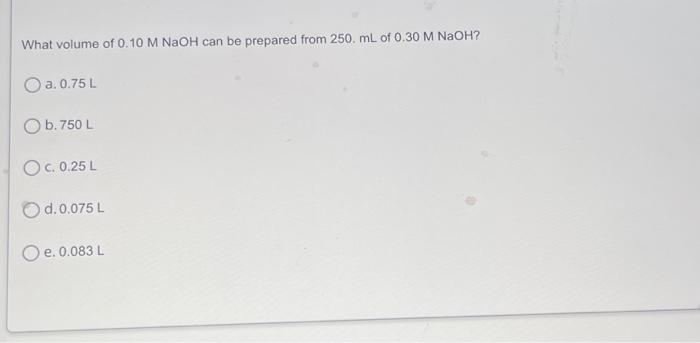 Solved What volume of 0.10 M NaOH can be prepared from 250. | Chegg.com