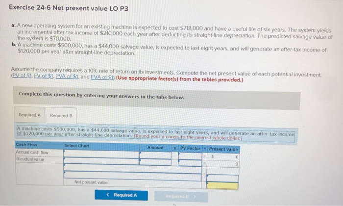 Solved Exercise 24-6 Net present value LO P3 a. A new | Chegg.com