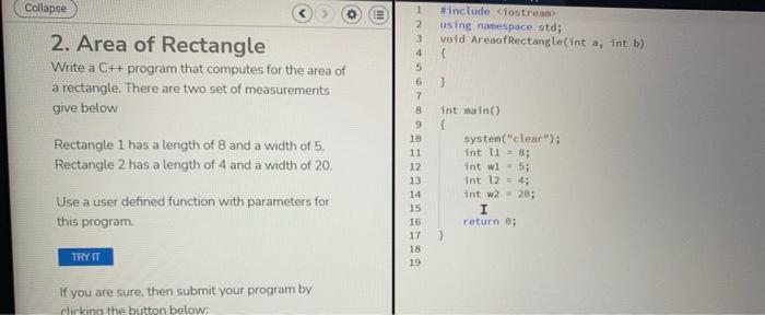 Solved Write a C++ program that computes for the area ofa | Chegg.com