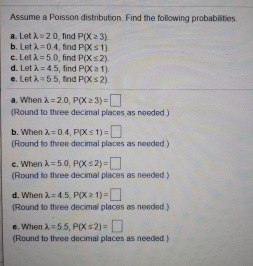 Solved Assume A Poisson Distribution. Find The Following | Chegg.com