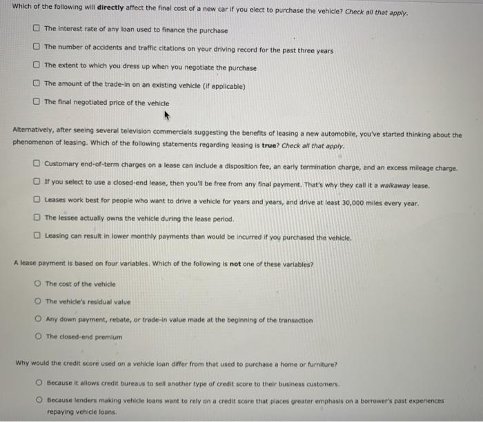 Solved Which of the following will directly affect the final