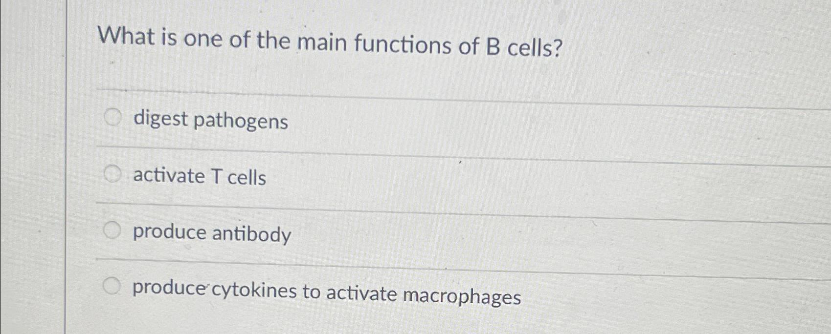 Solved What Is One Of The Main Functions Of B Cells?digest | Chegg.com