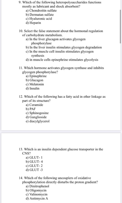 Solved 9. Which of the following heteropolysaccharides | Chegg.com ...